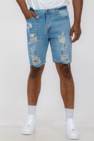 Distressed Stretch Denim Shorts (Color: LIGHT BLUE, size: 34)