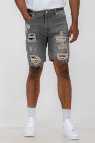 Distressed Stretch Denim Shorts (Color: grey, size: 30)
