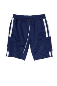 Two Stripe Cargo Pouch Shorts (Color: BLACK WHITE, size: XL)
