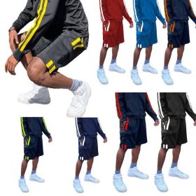 Two Stripe Cargo Pouch Shorts (Color: black yellow, size: 3XL)