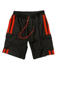 Two Stripe Cargo Pouch Shorts (Color: black orange, size: L)