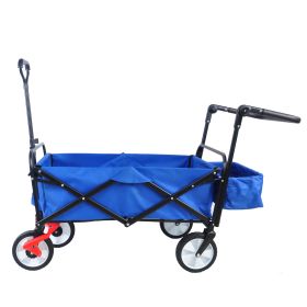 Folding Wagon Collapsible Outdoor Utility Wagon, Heavy Duty Folding Garden Portable Hand Cart, Drink Holder, Adjustable Handles (Option: Blue)