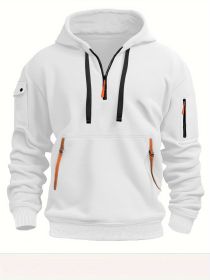 Dropped Shoulder Hooded Sweatshirt Men's Women's Plus Size Loose Pullover Fashion Sweatshirt (Option: White-XXL-1pcs)