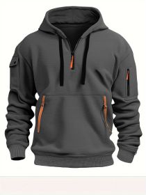 Dropped Shoulder Hooded Sweatshirt Men's Women's Plus Size Loose Pullover Fashion Sweatshirt (Option: Dark Gray-XL-1pcs)