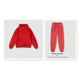 Men's Fashion Retro Velvet Padded Hooded Sweatshirt (Option: Red-XXL-Suit)