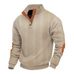 Stand Collar Long Sleeve Jacquard Knitted Pullover Sweater (Option: Khaki 2-XXXL)