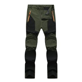 Outdoor Stretch Charging Men's Windproof Waterproof And Hard-wearing Breathable Quick-drying Pants (Option: Green Black-XL)