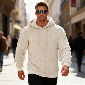 Plush Hooded Sweatshirt Winter Warm Long-sleeved Pullover Top Men's Casual Solid Color Fleece Hoodie Clothing (Option: Apricot-L)