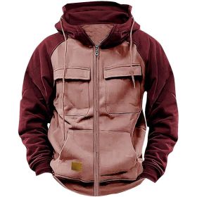 Men's Hoodie Youth Sports Multi-pocket Workwear (Option: Pink-L)